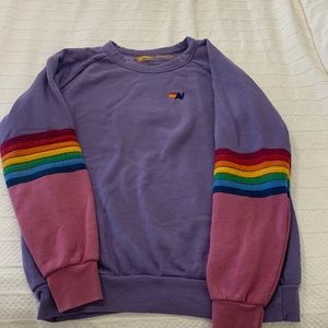 Aviator nation cozy lavender sweatshirt rainbow arm detail